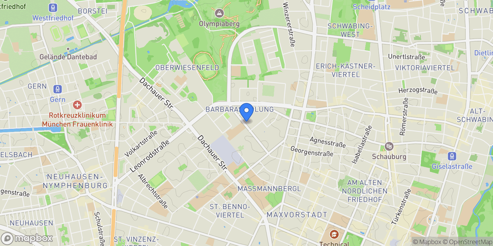 Map showing Infanteriestraße 14, 80797 München, Germany, Munich, Bavaria, Germany.