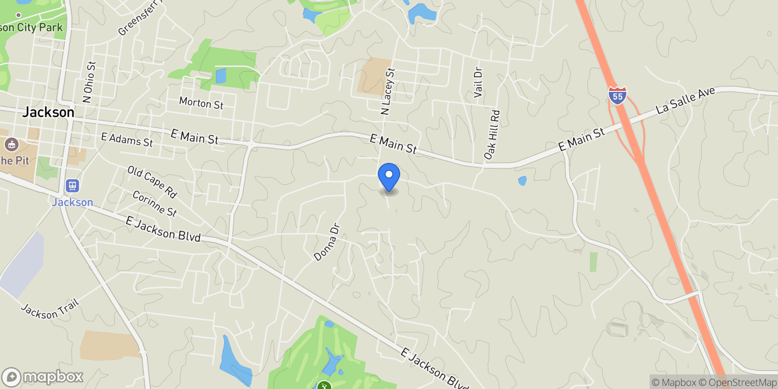 Map showing 312 Oak Forest Drive, Jackson, Missouri, United States.