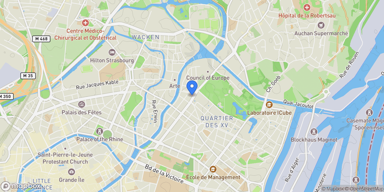 Map showing Strasbourg, Grand Est, France.
