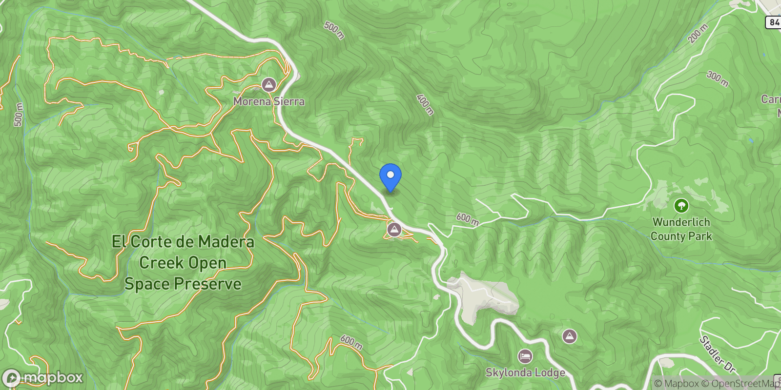 Map showing 1 Reids Roost Road, Emerald Hills, California, United States.