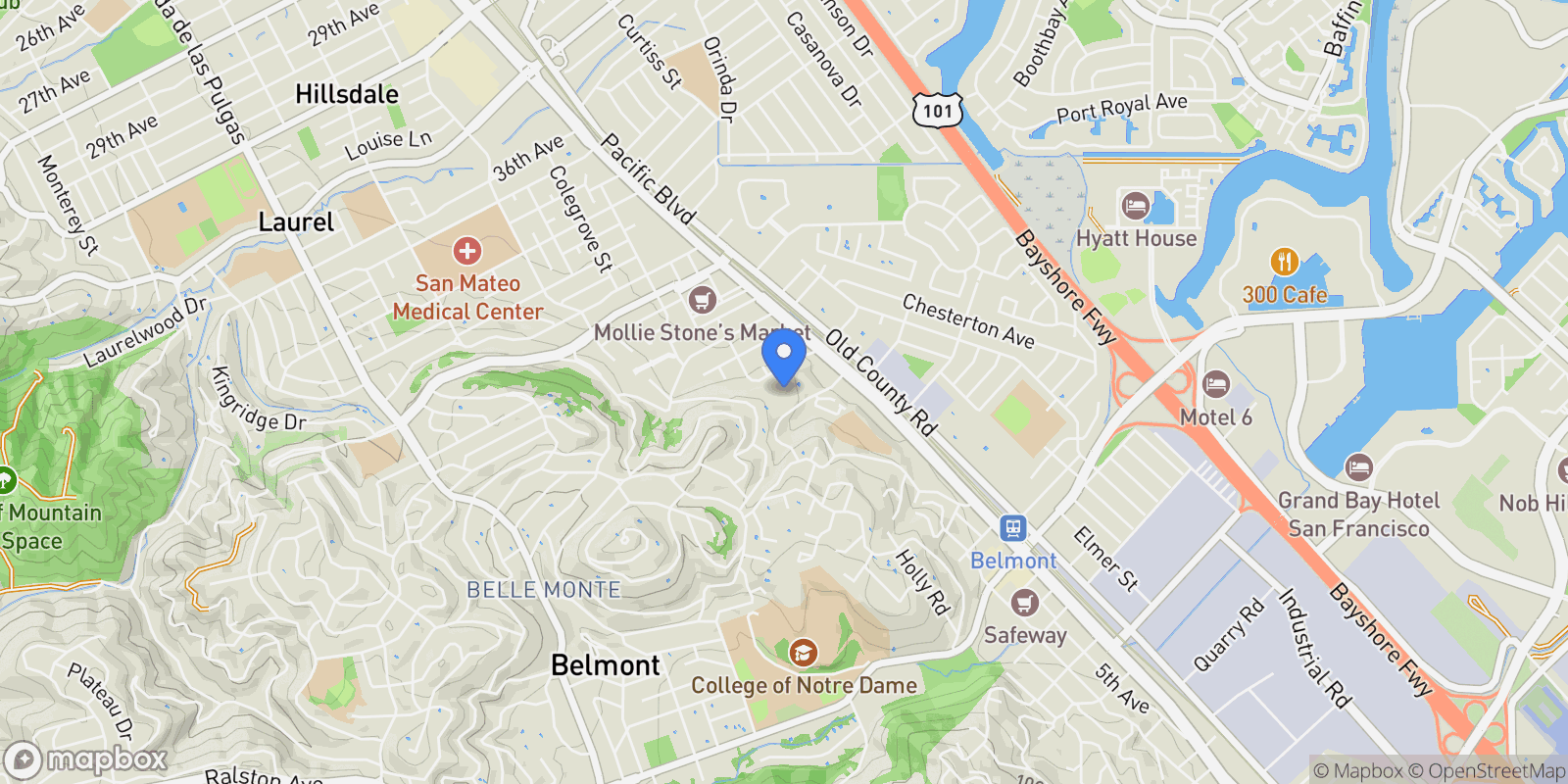 Map showing 300 Davey Glen Road, Belmont, California, United States.