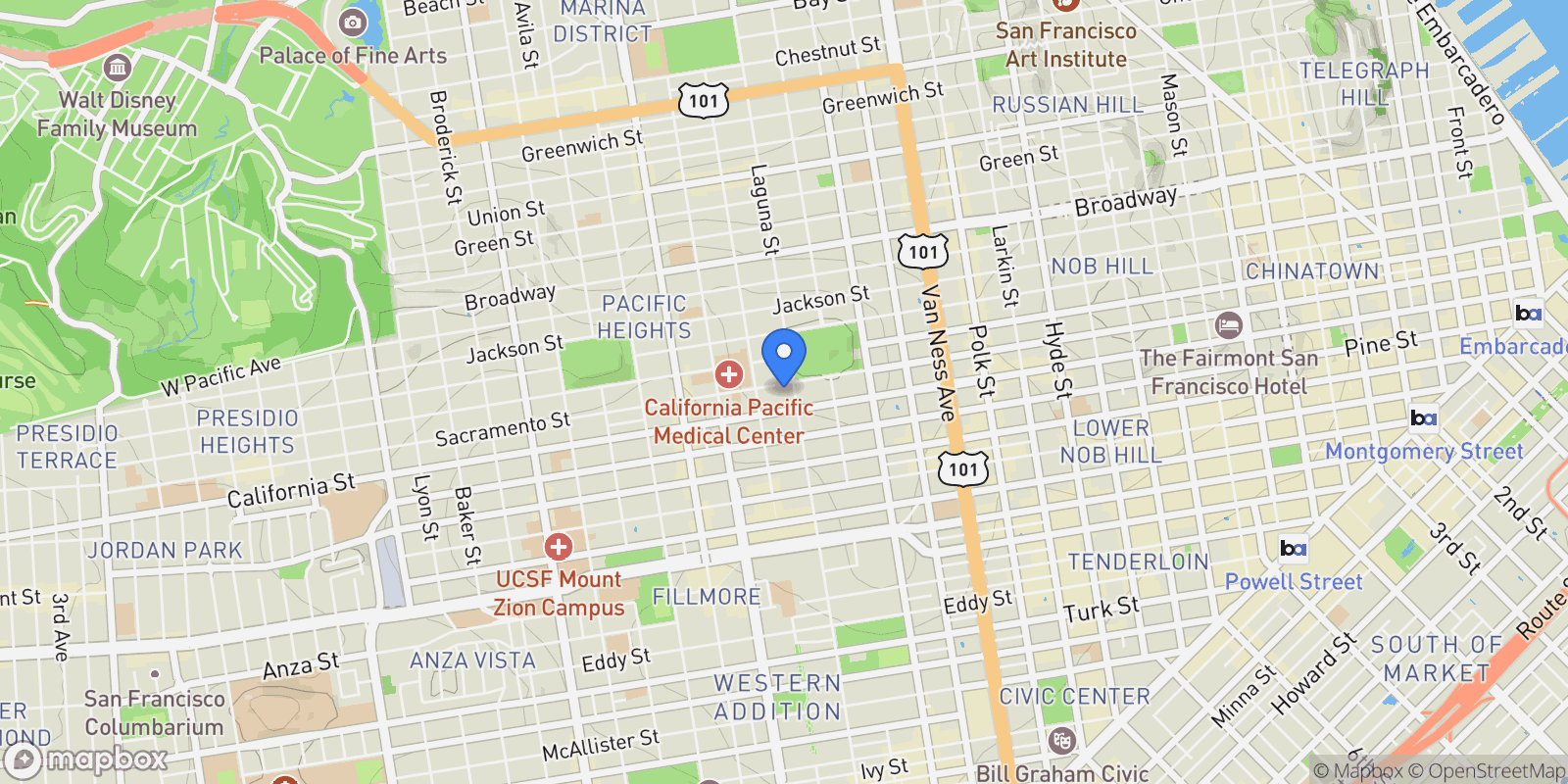 Map showing 2205 Sacramento Street, San Francisco, California, United States.