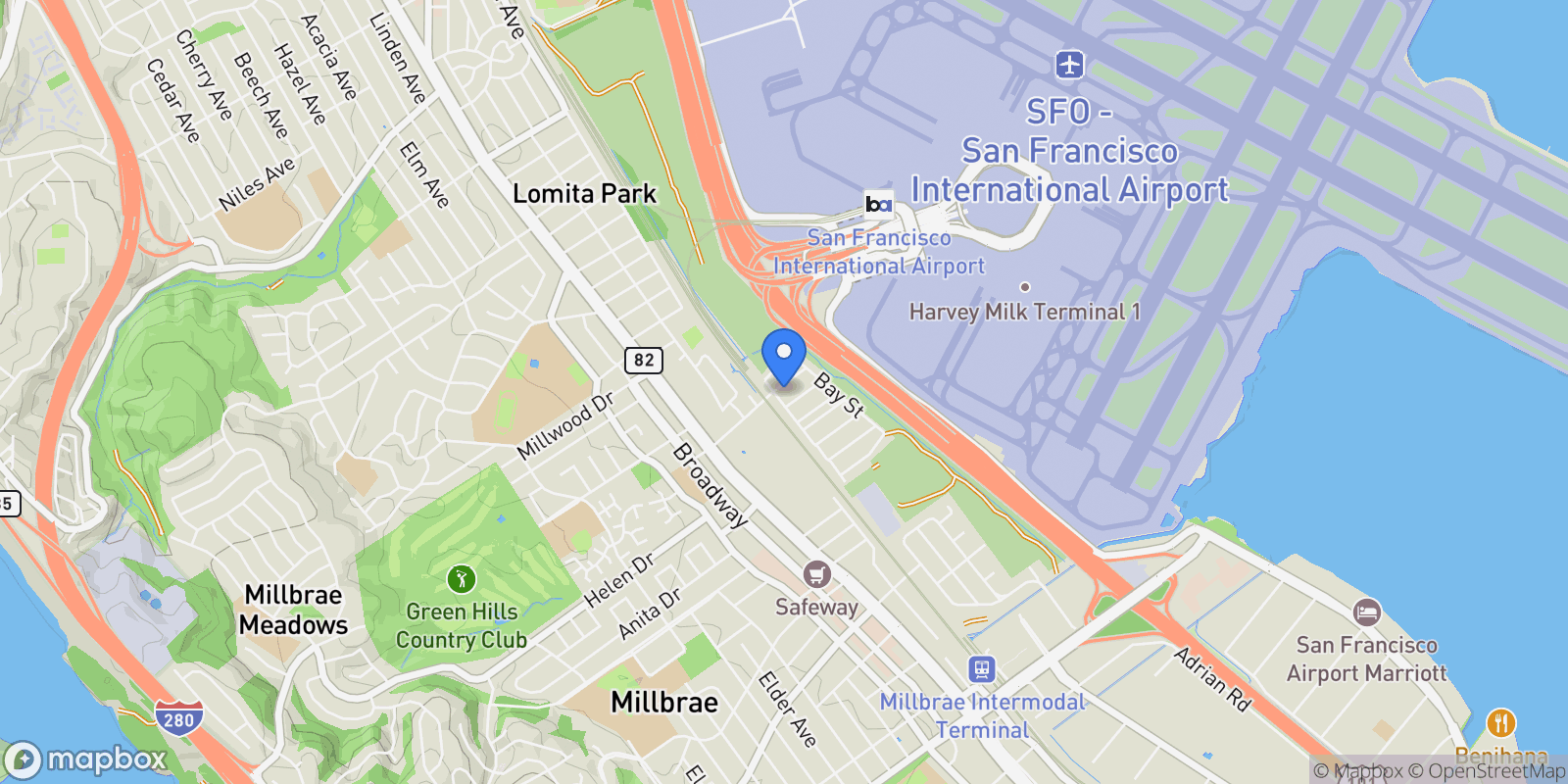 Map showing 11-15 Spruce Street, Millbrae, California, United States.