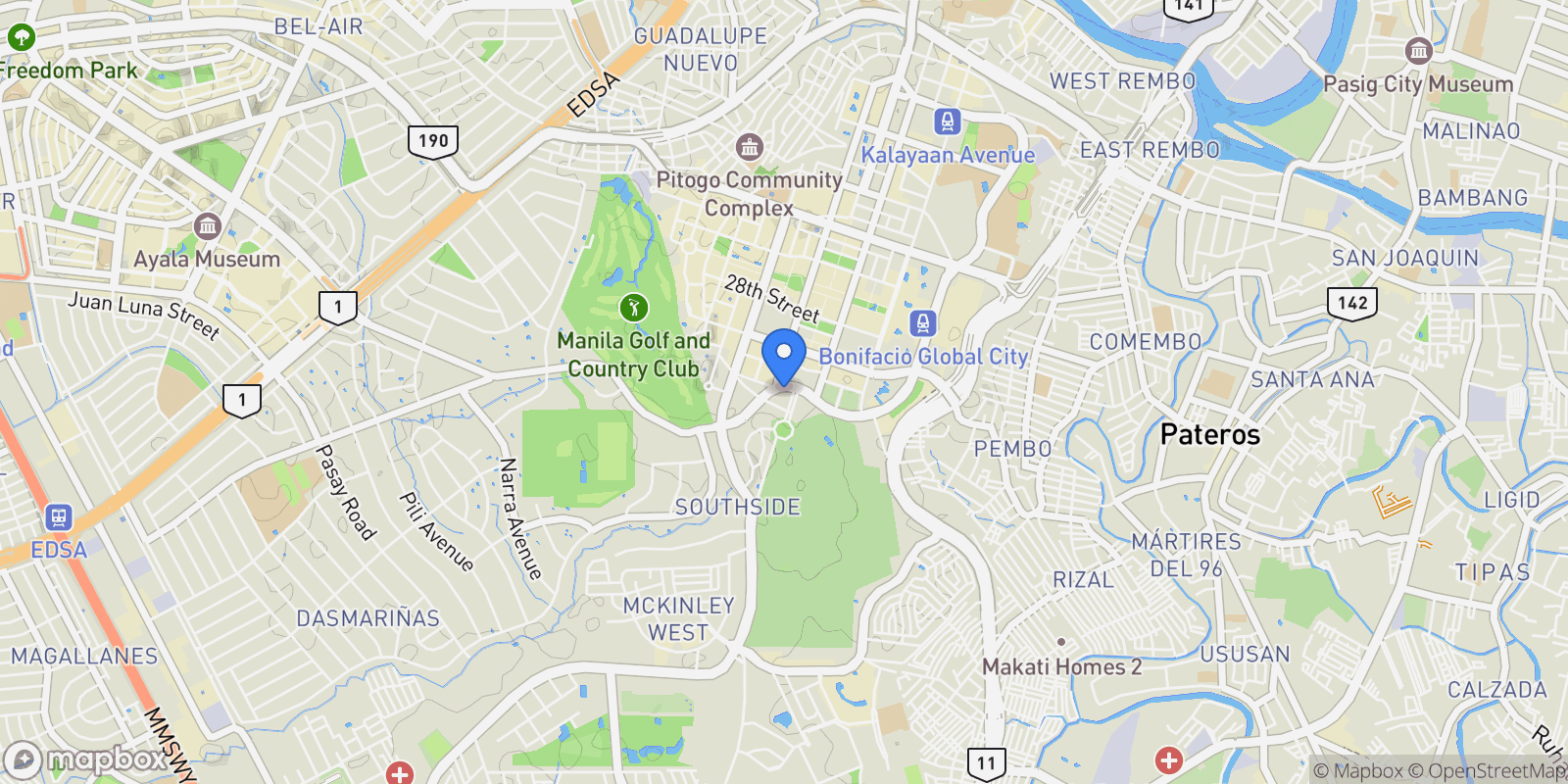 Map showing Arya Residences Tower 2 Bonifacio Global City, Taguig City, 00, Taguig, Metro Manila, Philippines.