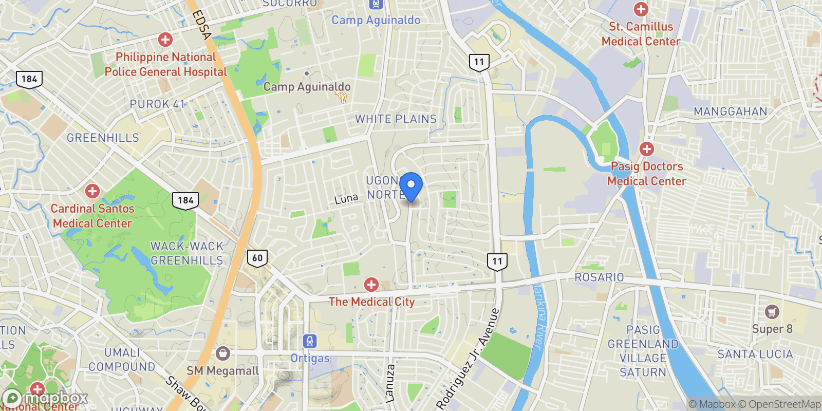 Map showing Greenmeadows Subdivision , Quezon City, 00, Quezon City, Metro Manila, Philippines.