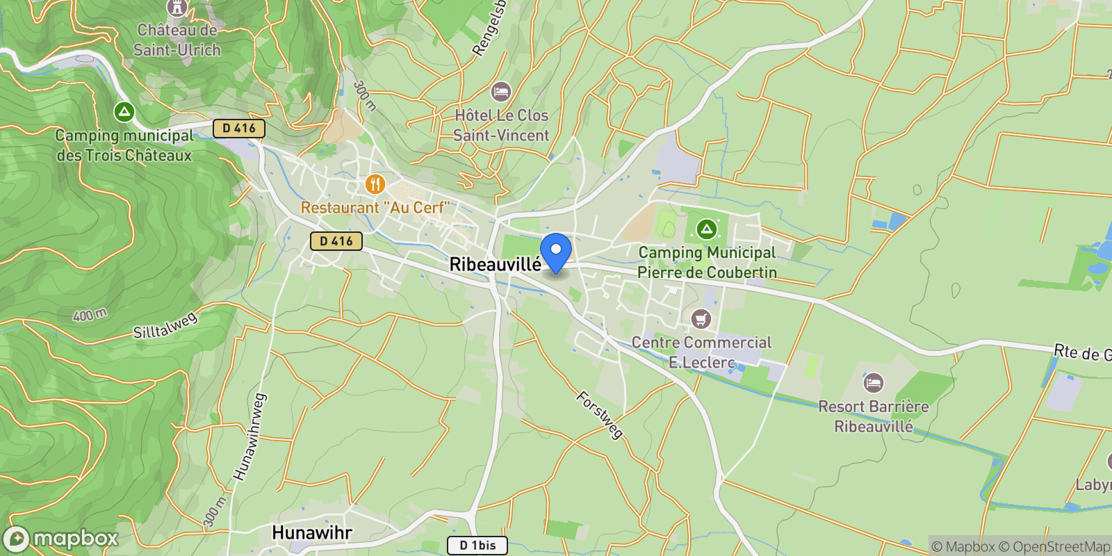 Map showing Ribeauvillé, Grand Est, France.