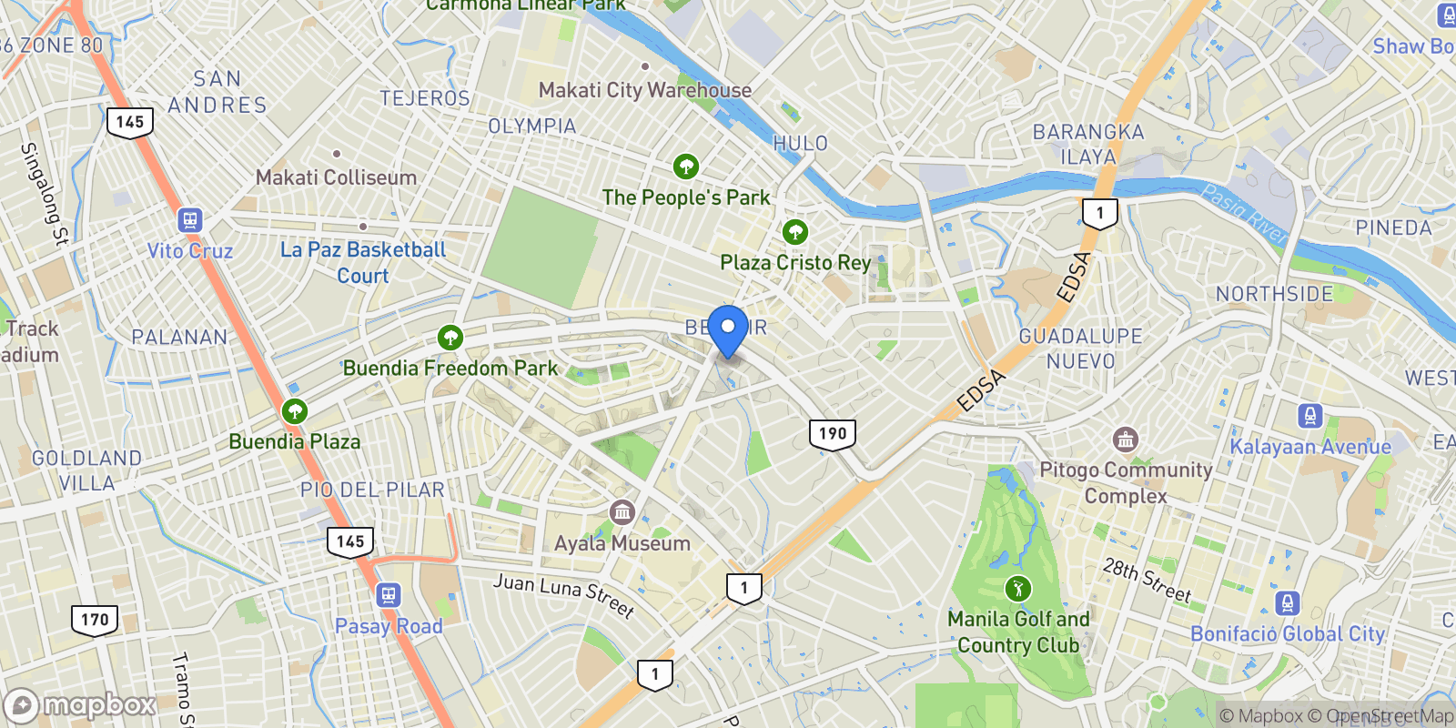 Map showing Two Roxas Triangle Cruzada Street corner Paseo De Roxas, Barangay Urdaneta, Makati, 00 1226, Makati, Metro Manila, Philippines.