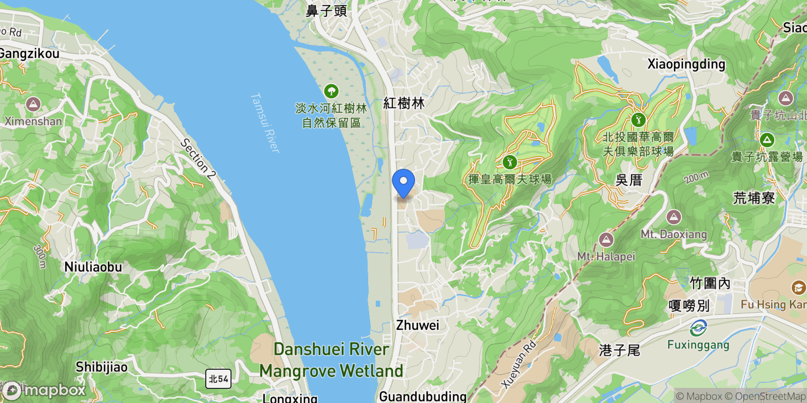 Map showing Sec. 2, Zhongzheng East Road, Tamsui District, New Taipei City, TPE 251, Taipei, Taiwan.