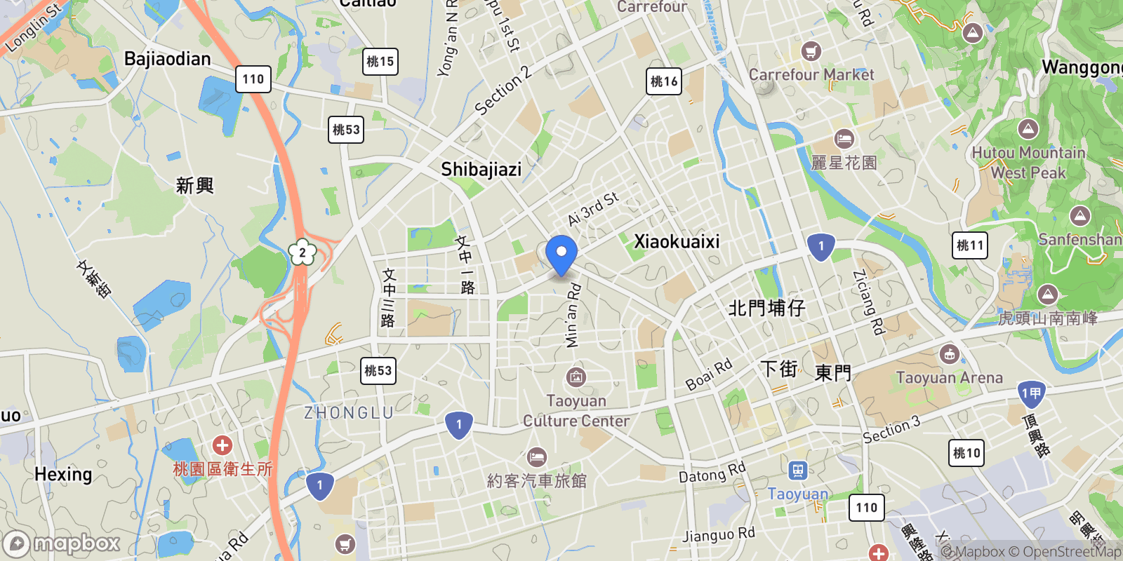 Map showing Yongding Imperial Court Zhongzheng Rd. Xinzhuang Dist., New Taipei City, Taoyuan, Taoyuan City, Taiwan.