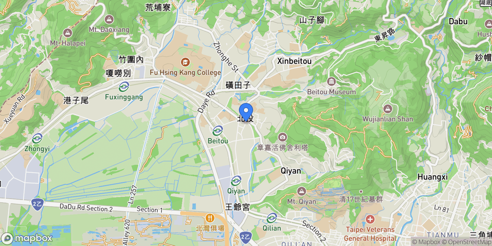 Map showing Beitou Dist., Taipei, New Taipei City, Taiwan.