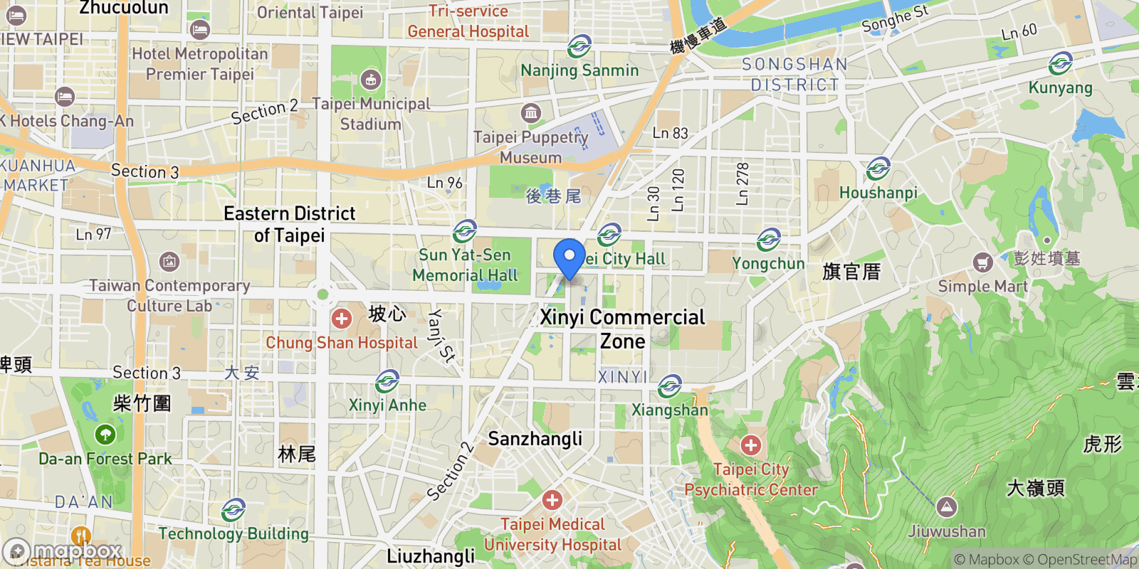 Map showing Sec. 4 Ren’ai Rd. Da’an Dist., Taipei City, Taipei, Taiwan.