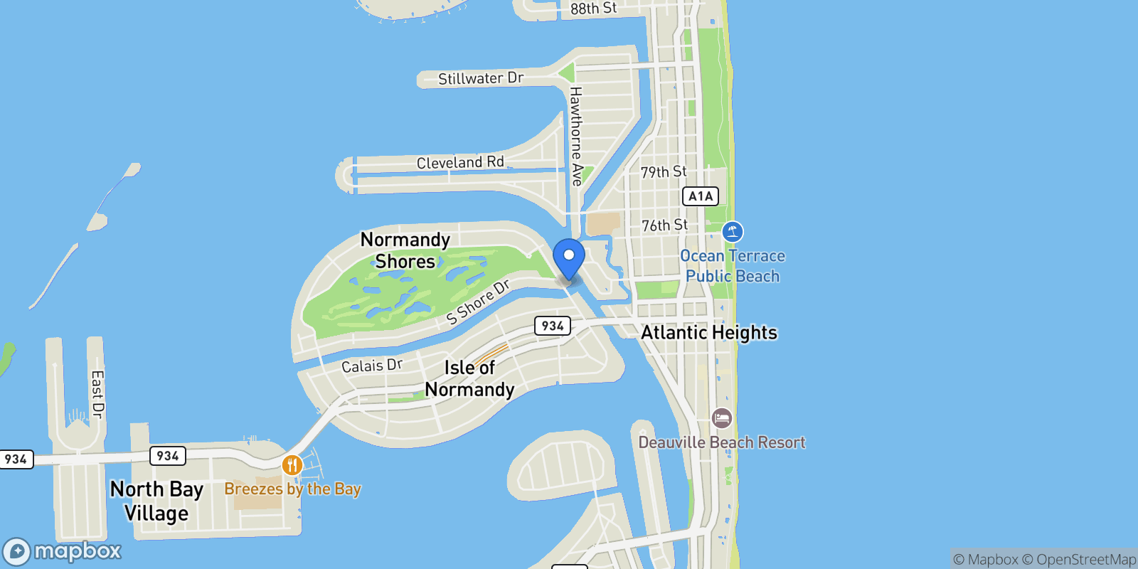 Map showing 33 N Shore Dr, Miami Beach, Florida, United States.