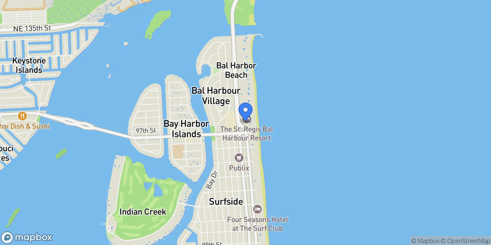 Map showing 9701 Collins Ave, Bal Harbour, Florida, United States.