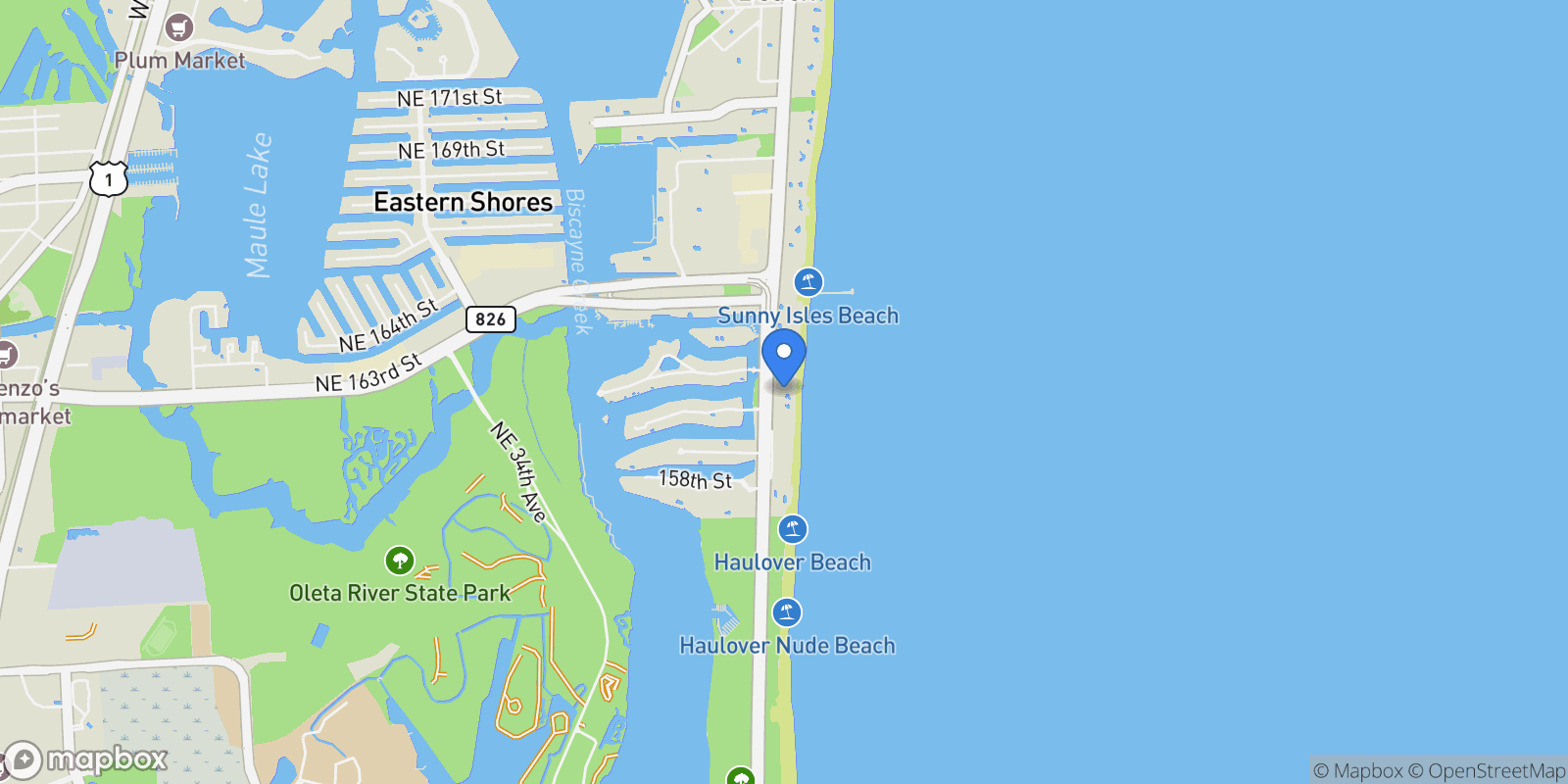 Map showing 16051 Collins Ave, Golden Beach, Florida, United States.
