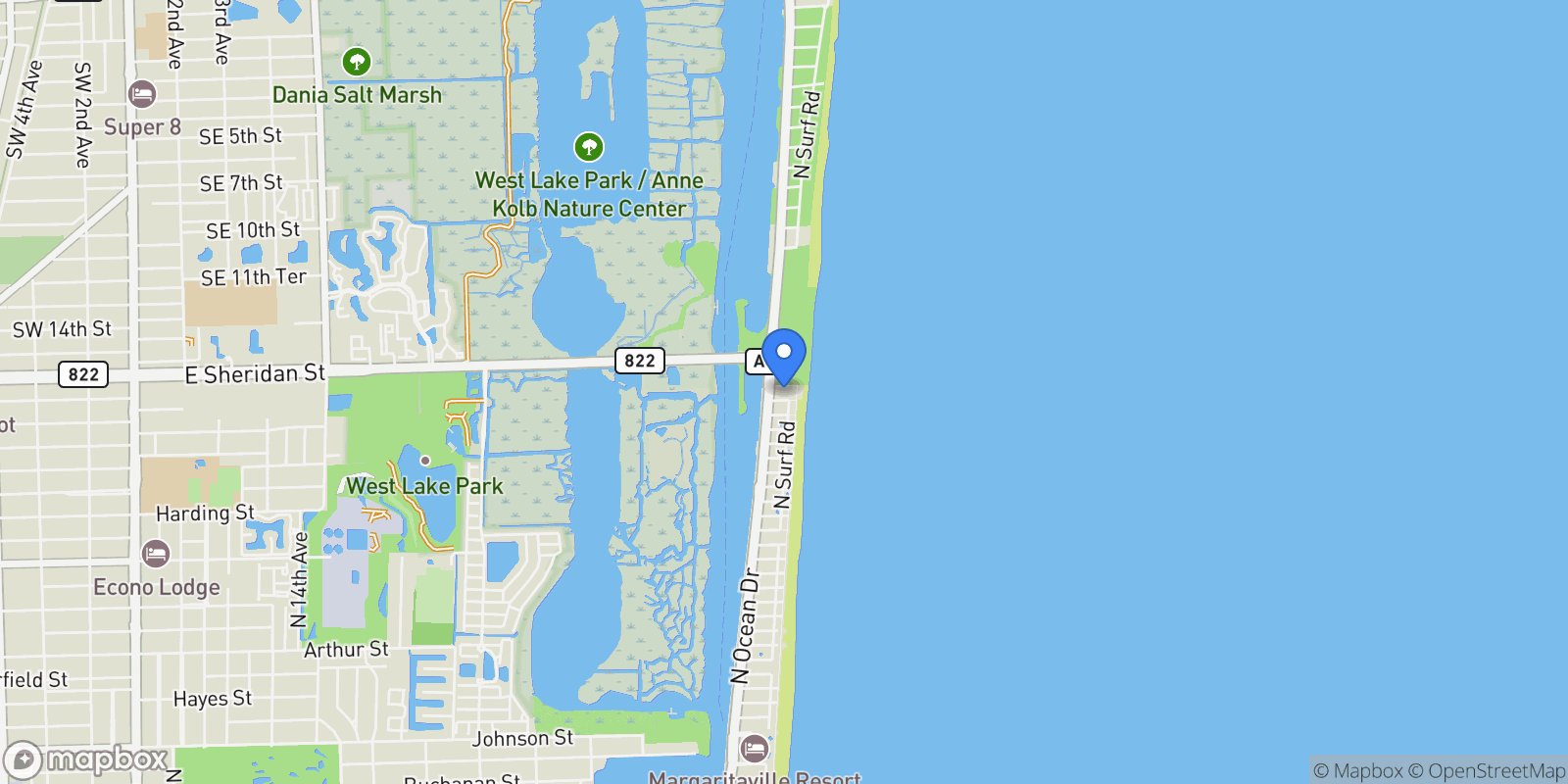 Map showing 3501 N Ocean Drive, Hollywood, Florida, United States.