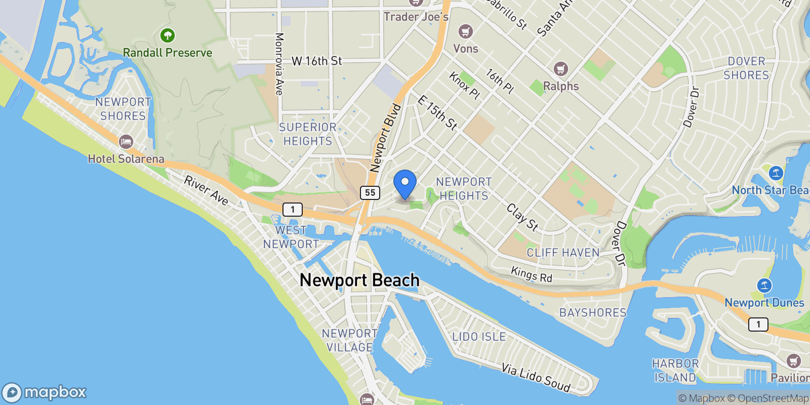 Map showing 2953 Cliff Drive, Newport Beach, California, United States.
