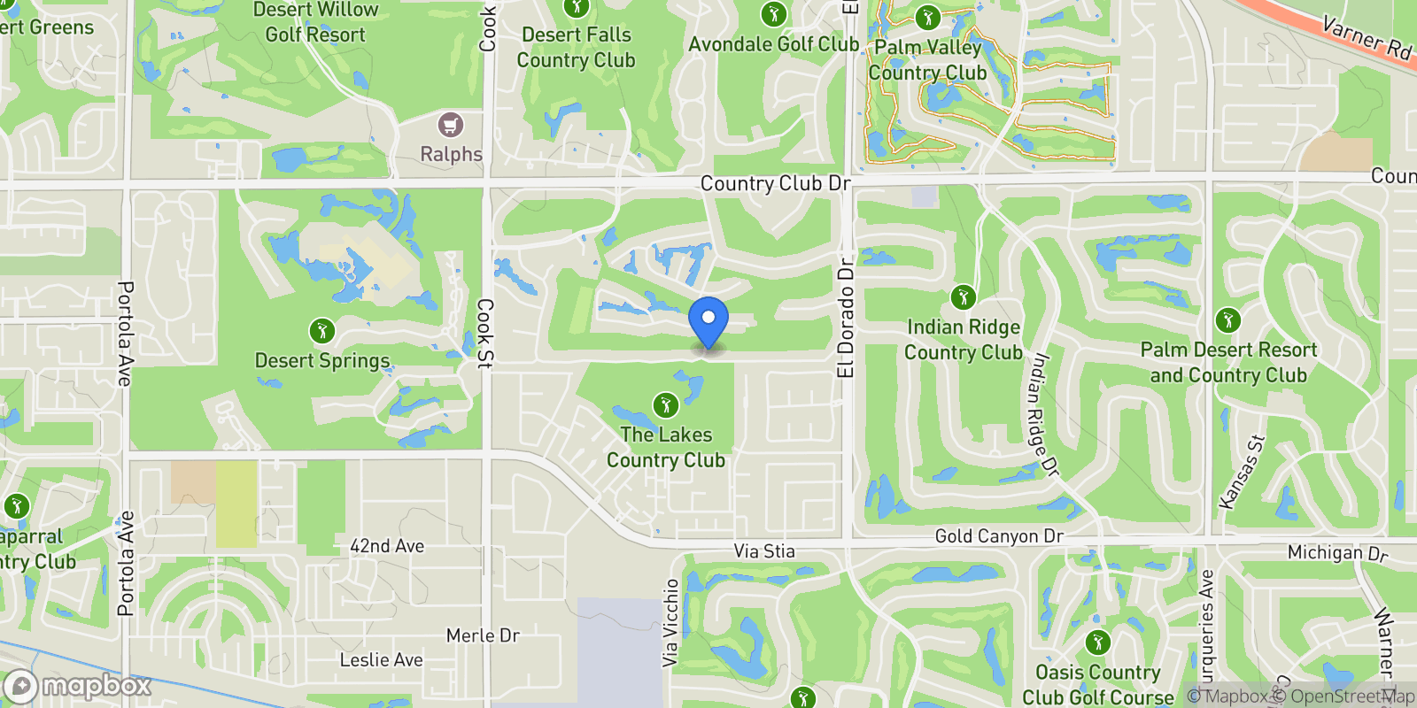 Map showing 310 Running Springs Drive, Palm Desert, California, United States.