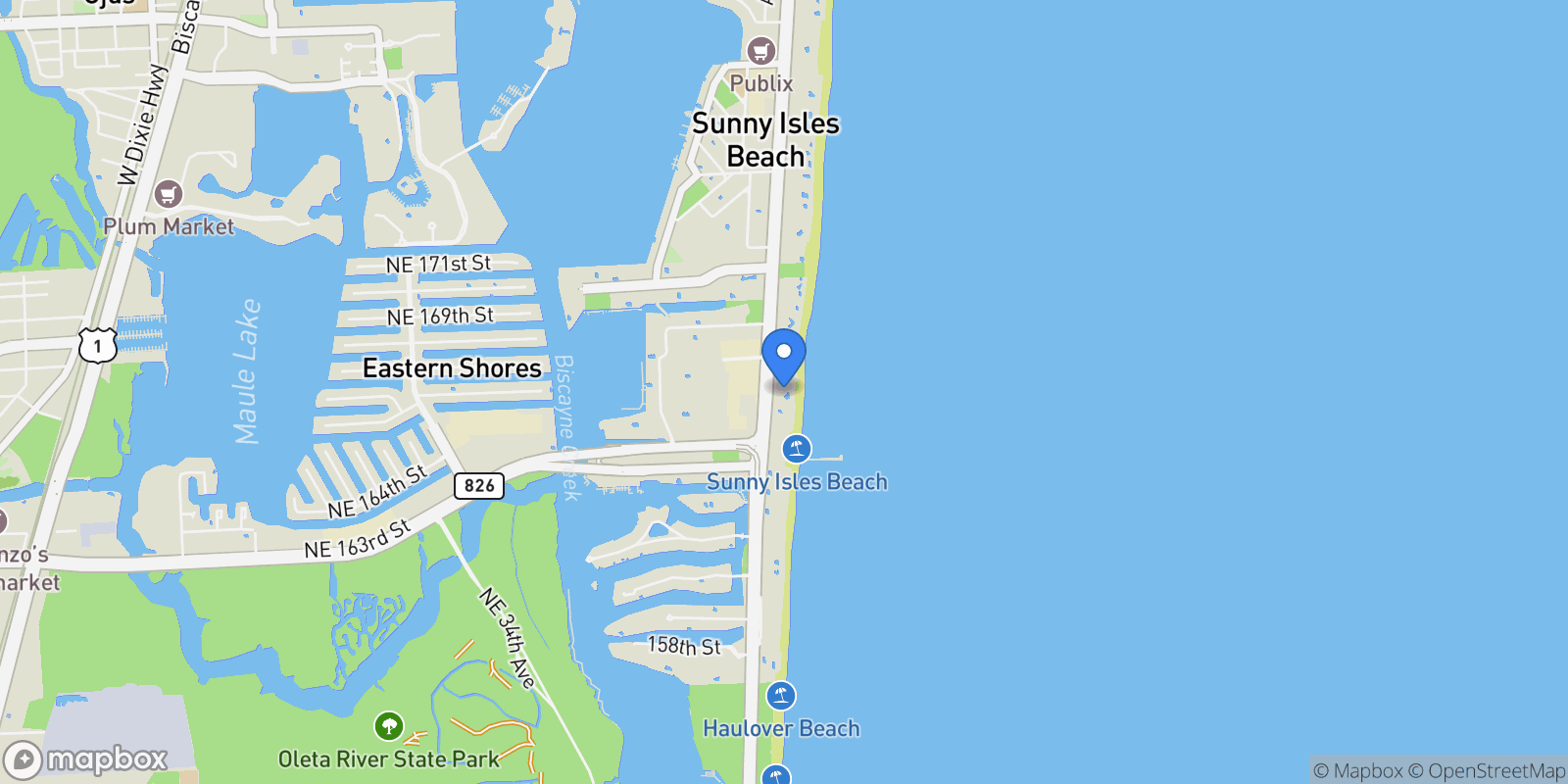 Map showing 16901 Collins Ave, Golden Beach, Florida, United States.