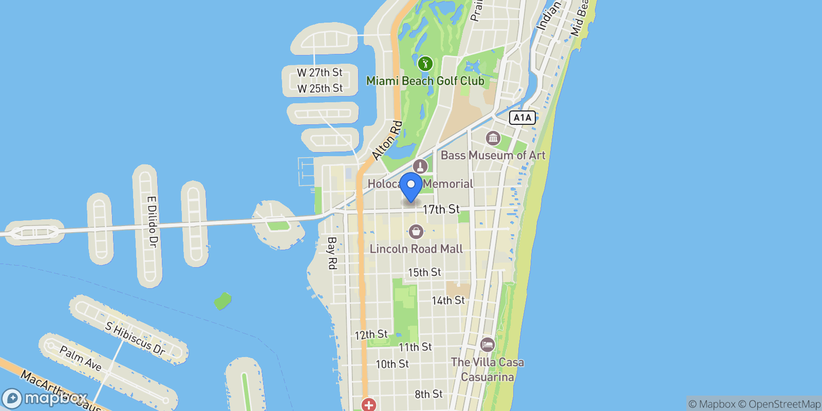 Map showing 1700 Meridian Ave, Miami Beach, Florida, United States.