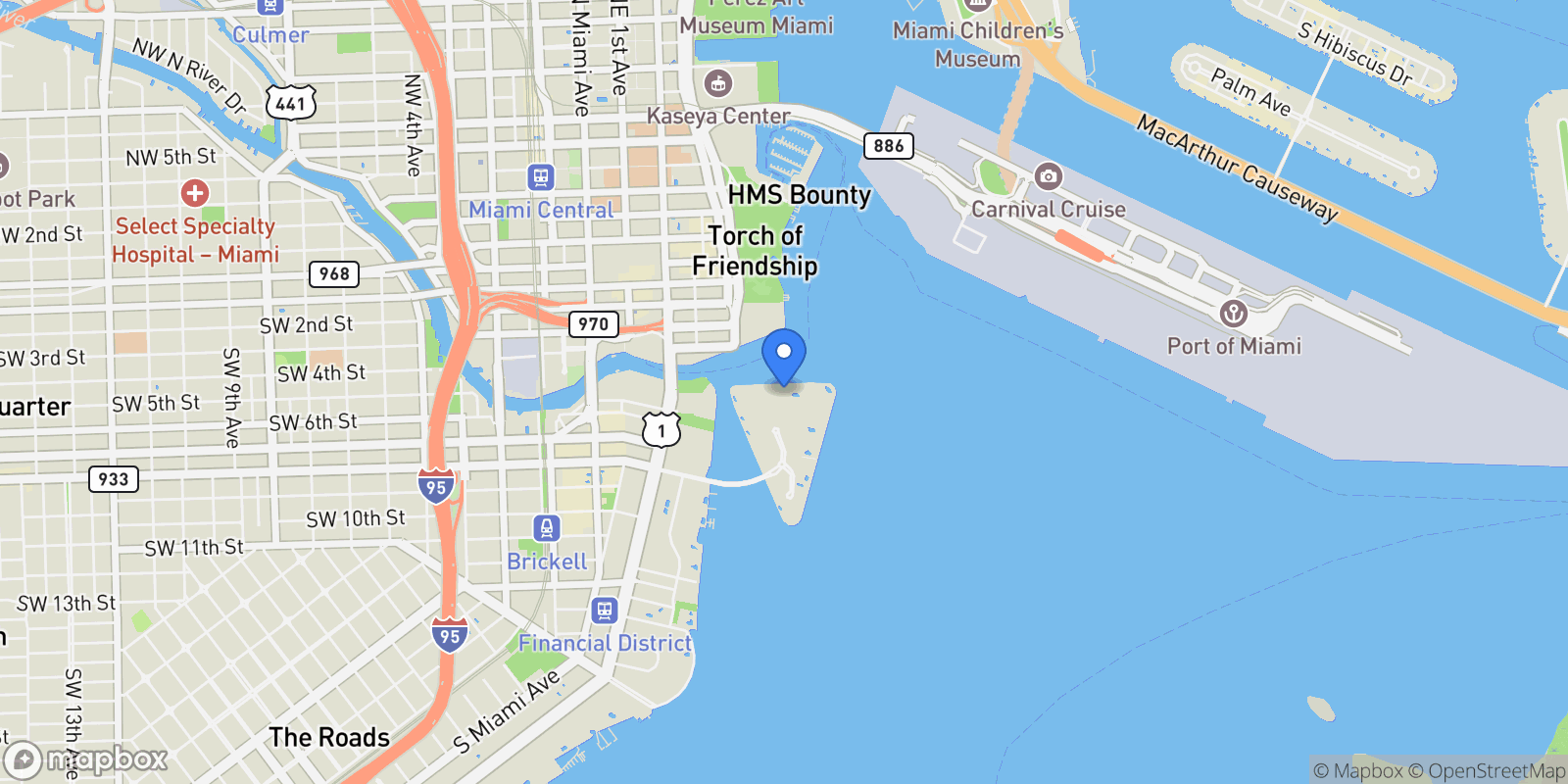 Map showing 888 Brickell Key Dr, Miami, Florida, United States.