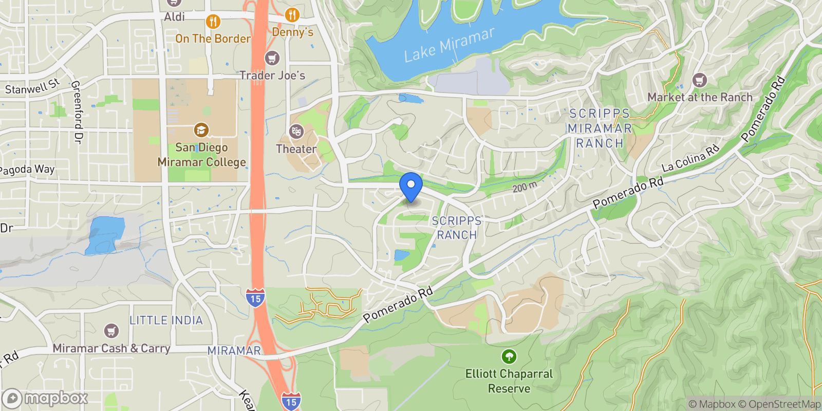 Map showing 10594 Rookwood Drive, San Diego, California, United States.