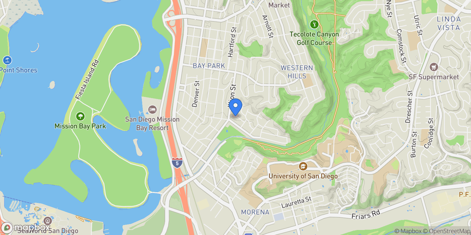 Map showing 4821 Viane Way, San Diego, California, United States.