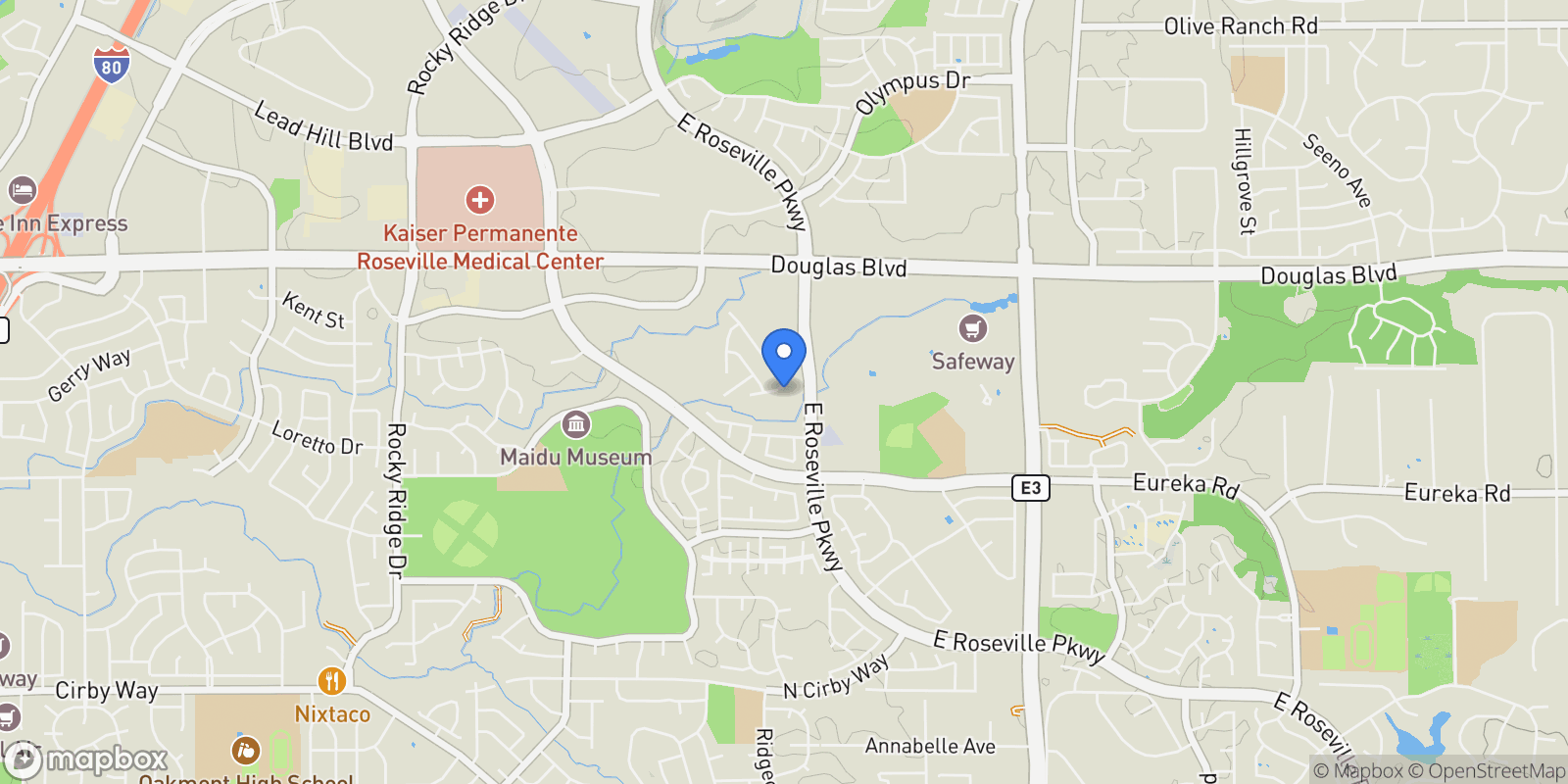 Map showing 1548 Palatia Drive, Roseville, California, United States.