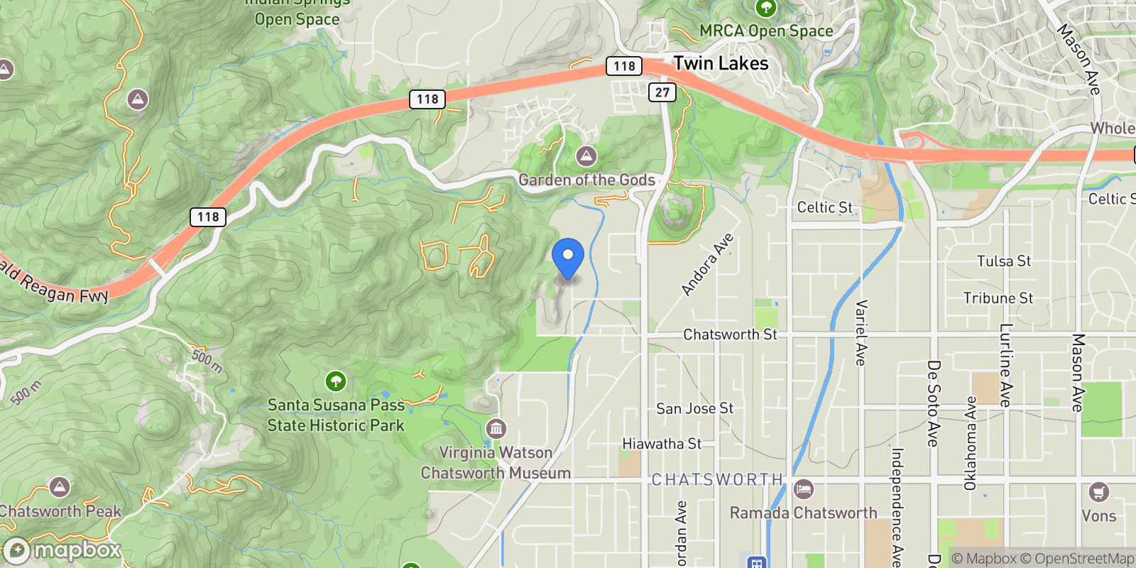 Map showing 10869 Farralone Avenue, Los Angeles, California, United States.