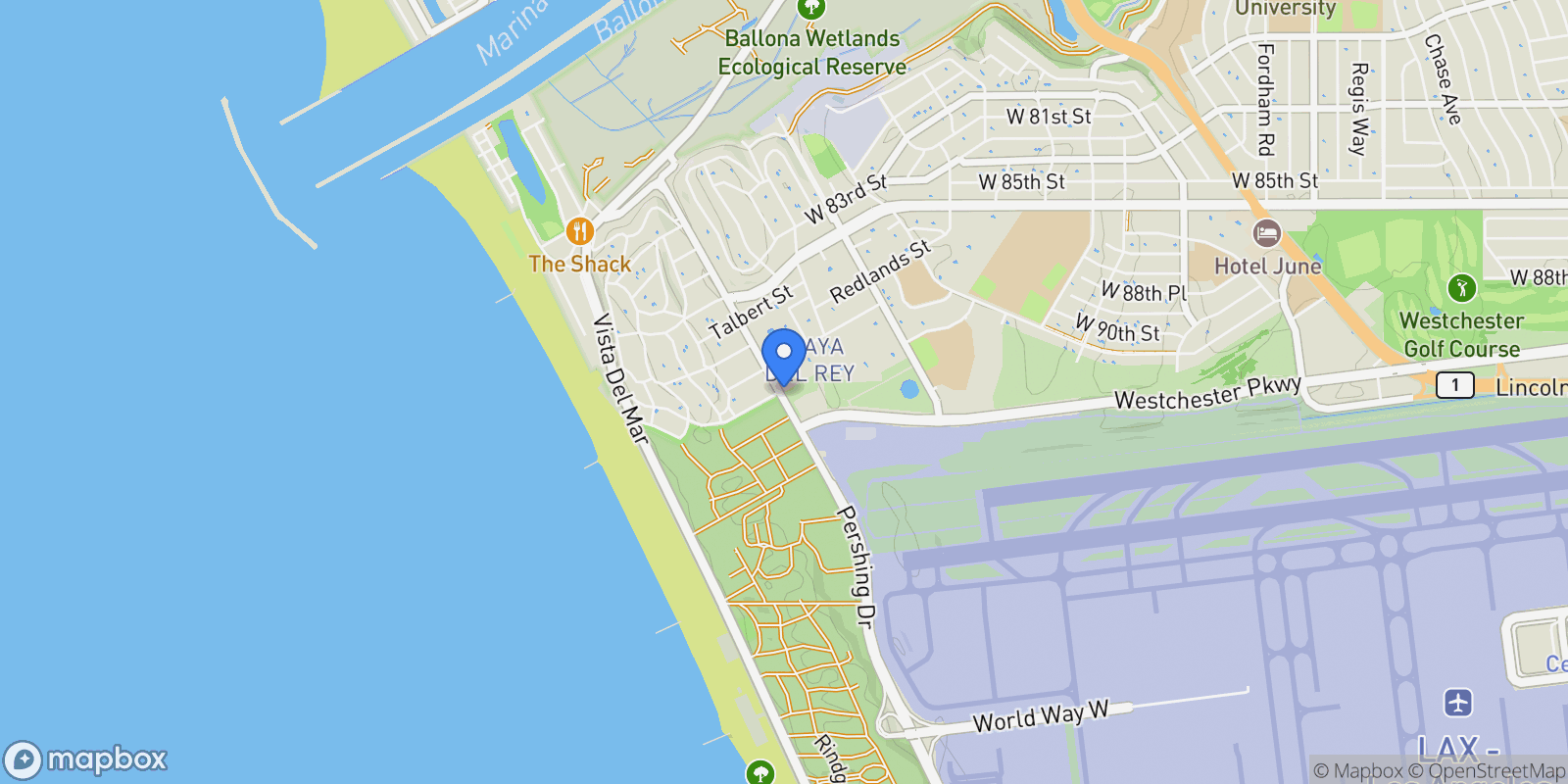 Map showing 8828 Pershing Drive 112, Los Angeles, California, United States.