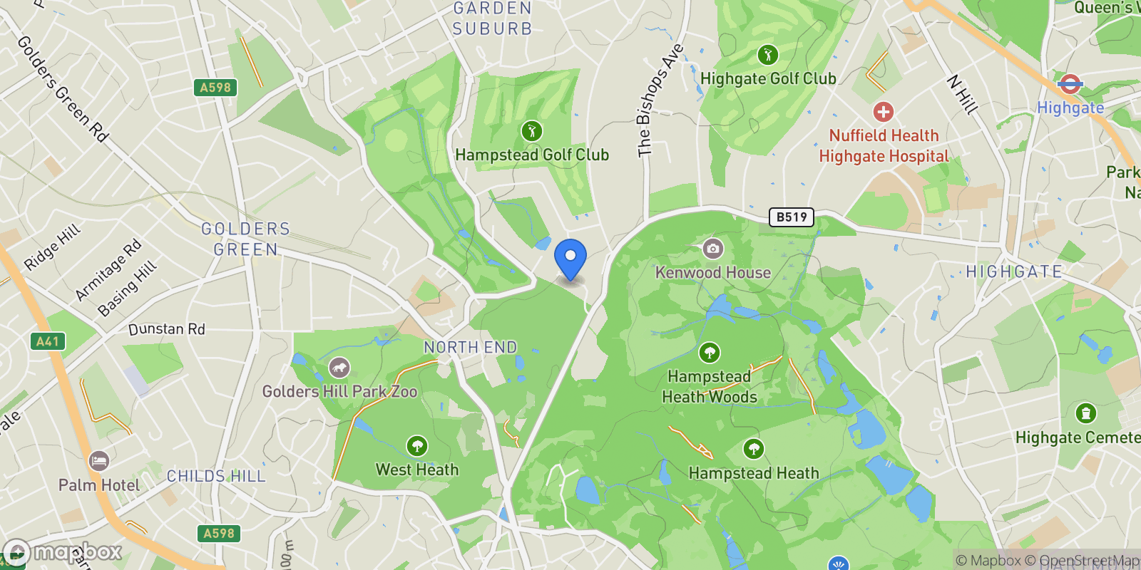 Map showing Spaniards End, Hampstead, London, London, England, United Kingdom.