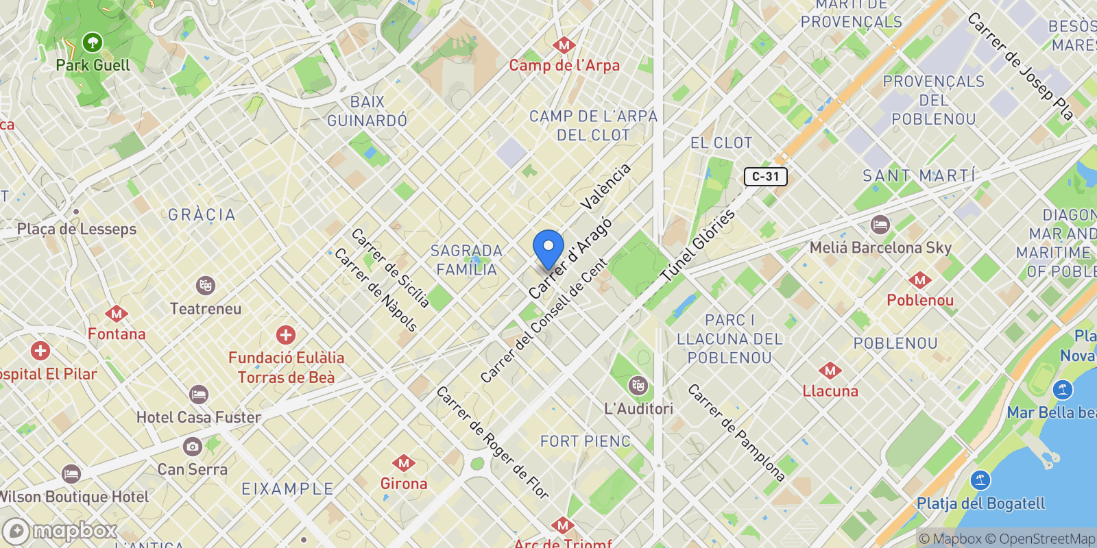 Map showing Aragó, Eixample, Barcelona, Spain.
