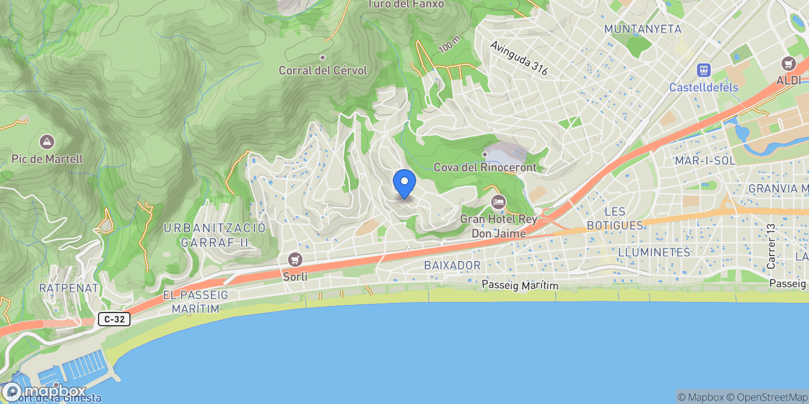 Map showing Passeig Can Vinyes, Castelldefels, Catalonia, Spain.