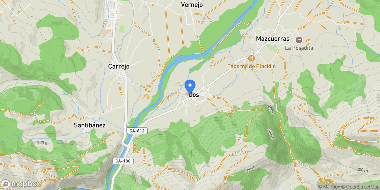 Map showing COS. Bº Cos, Mazcuerras, Cantabria, Spain.