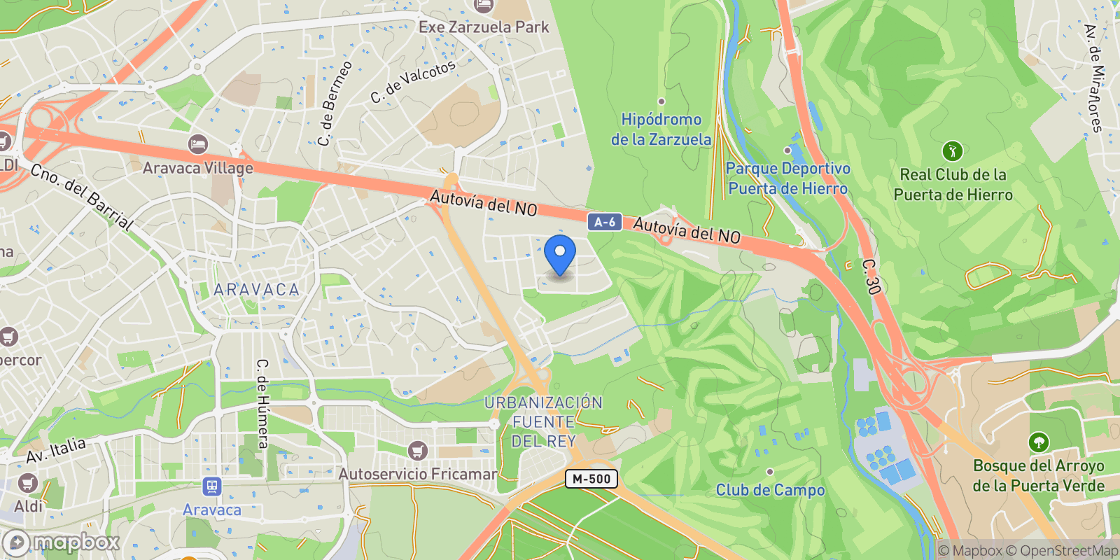 Map showing Calle de Bolarque, Moncloa-Aravaca, Madrid, Spain.