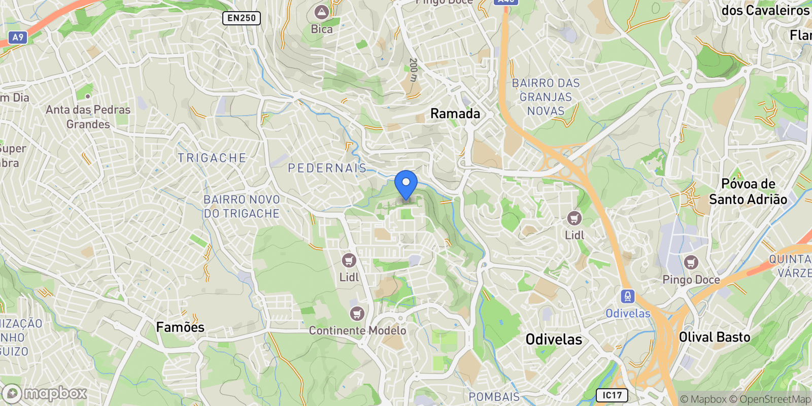 Map showing Praceta Carolina Beatriz Ângelo, Odivelas, Lisbon, Portugal.