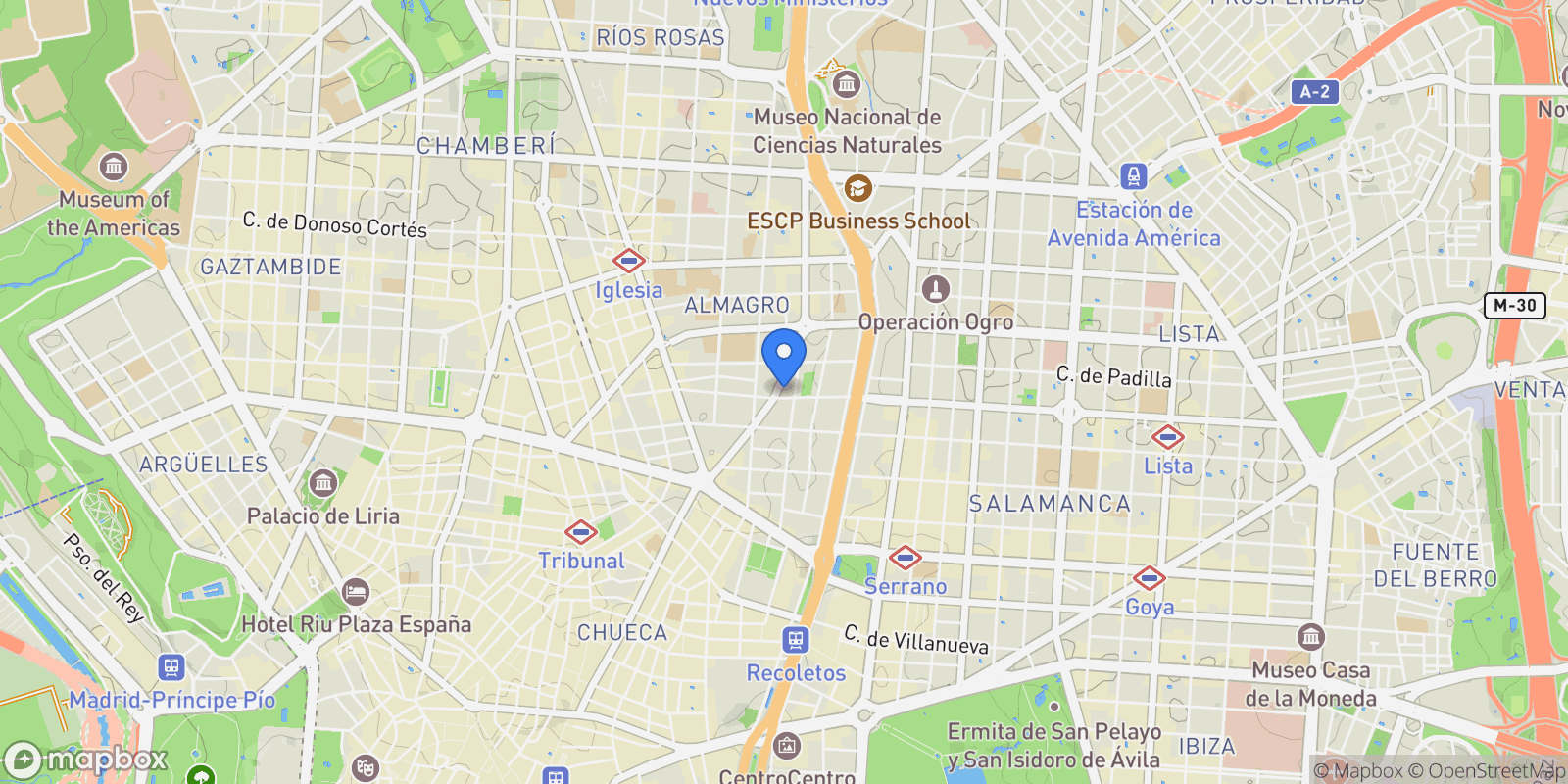 Map showing Calle Almagro, Chamberi, Madrid, Spain.