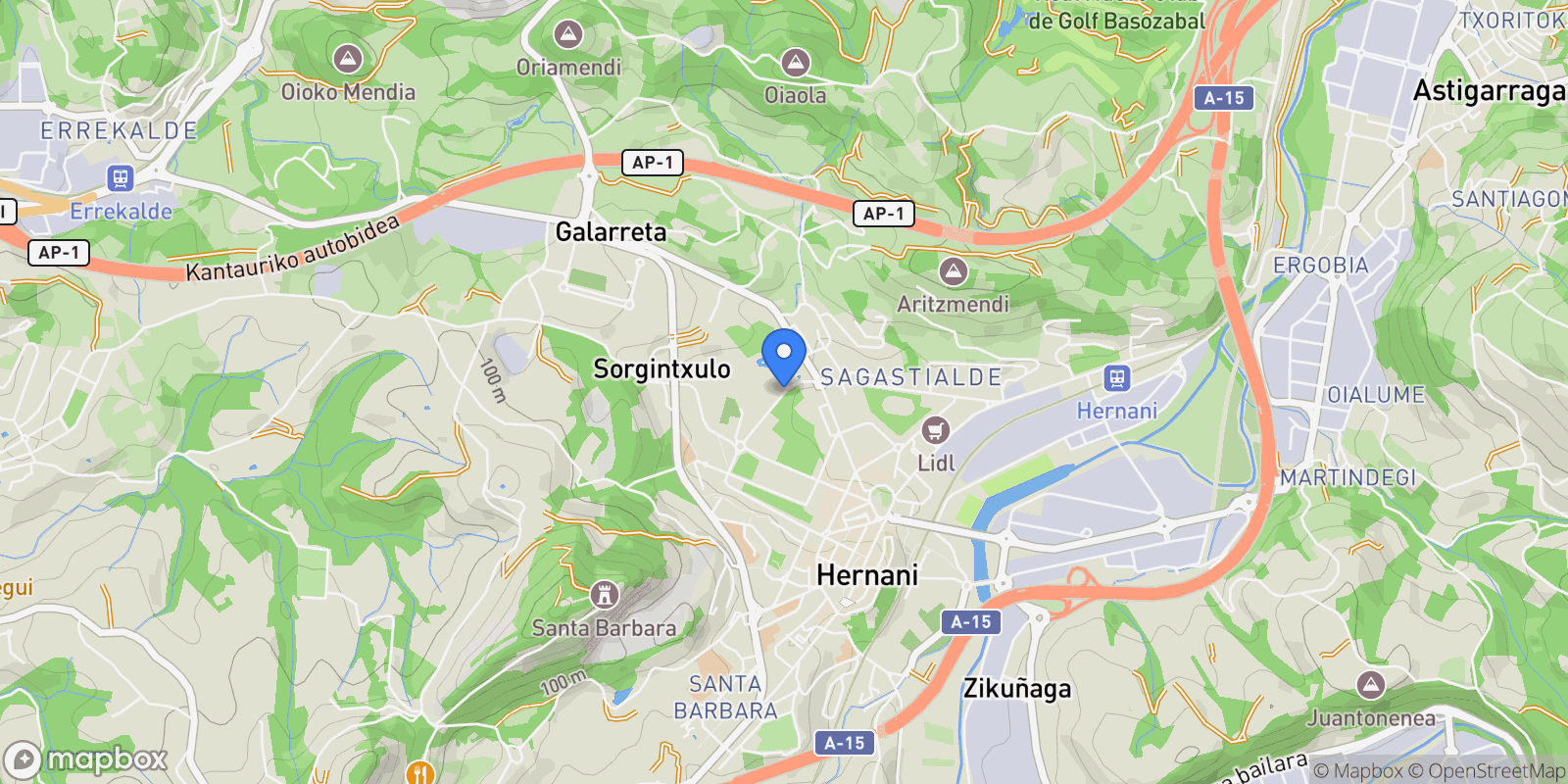 Map showing Antziola Auzoa, Hernani, Basque Country, Spain.