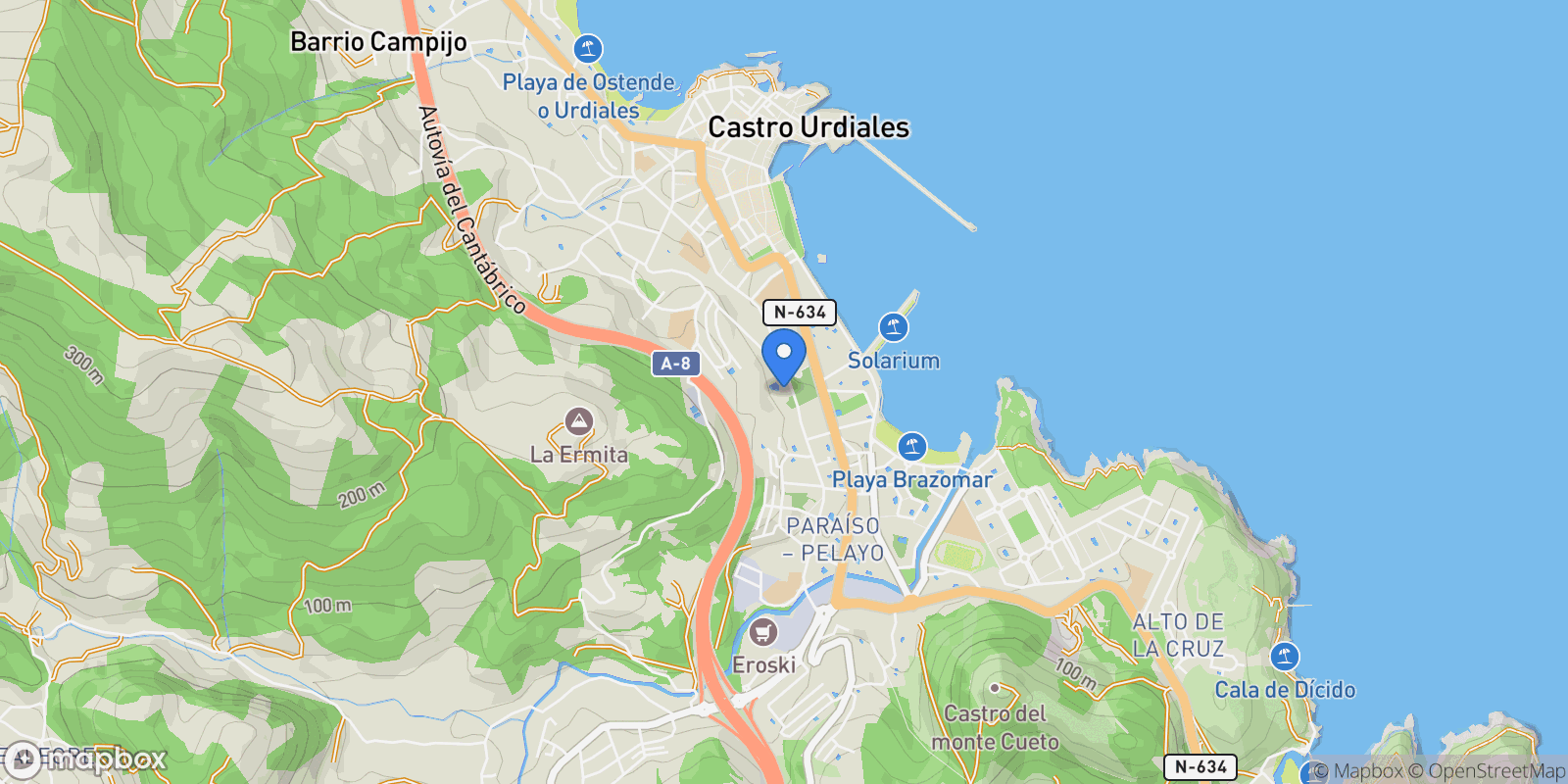 Map showing CASTRO URDIALES. Leonardo Rucabado, Castro-Urdiales, Cantabria, Spain.