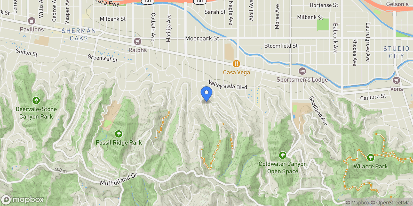 Map showing 13513 Cheltenham Dr, Sherman Oaks, CA 91423, Los Angeles, California, United States.