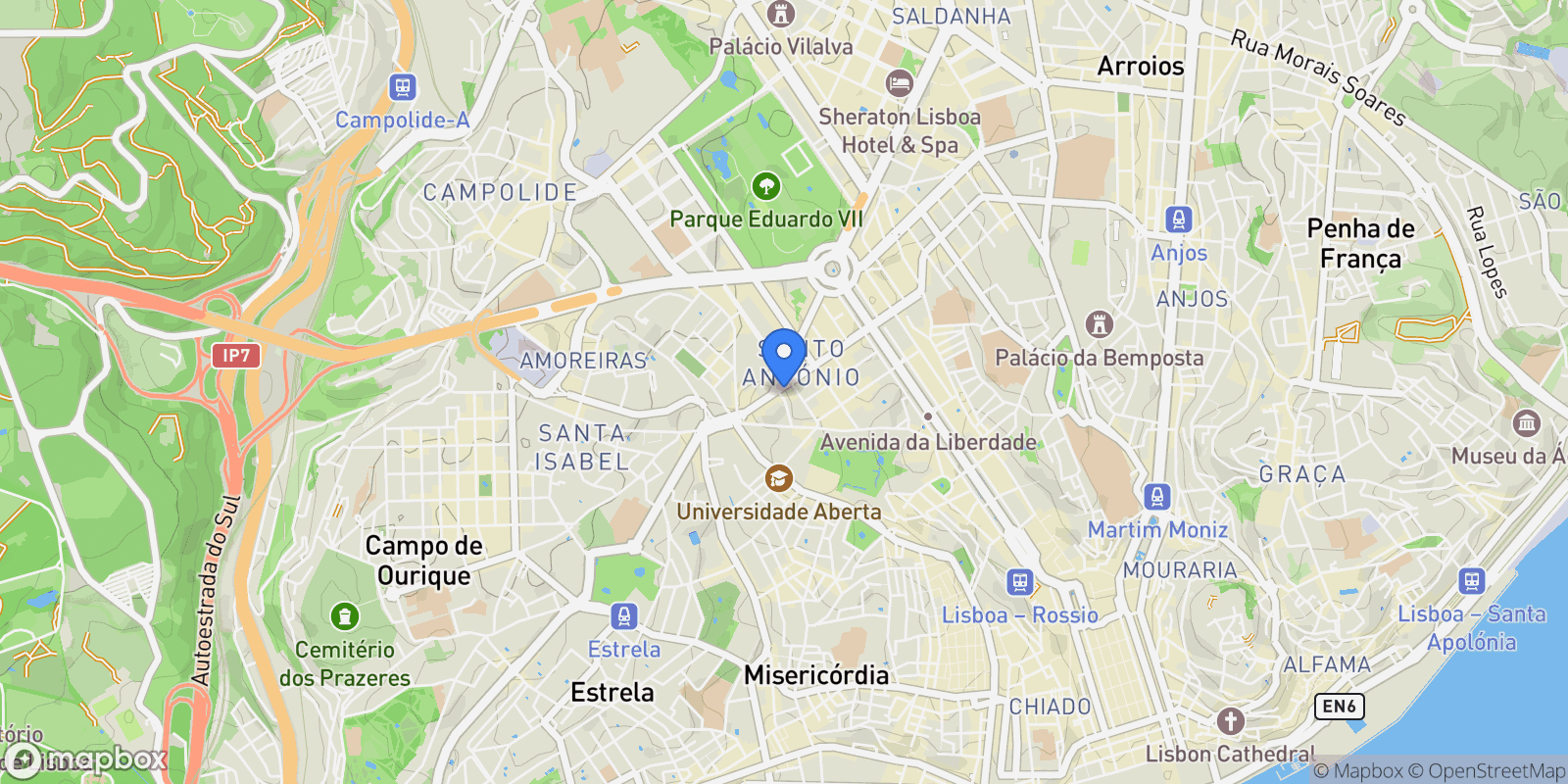 Map showing Rua Alexandre Herculano, Santo Antonio, Lisbon, Portugal.