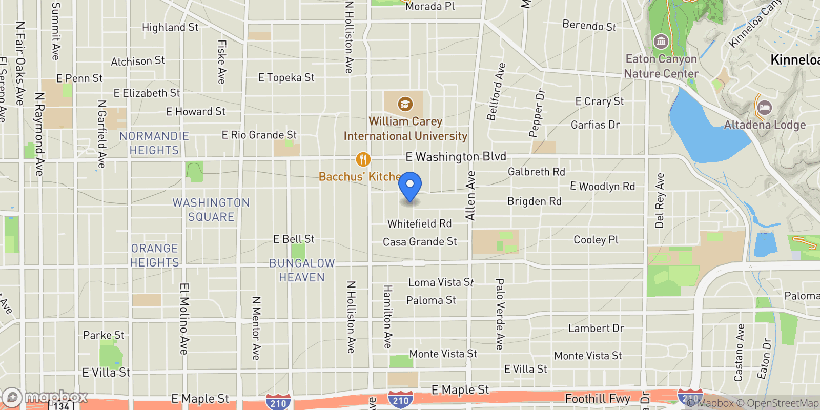 Map showing Pasadena, CA 91104, Altadena, California, United States.