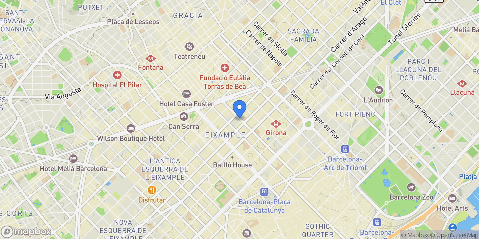 Map showing Roger de Llúria 93, Barcelona, B 08037, Eixample, Barcelona, Spain.