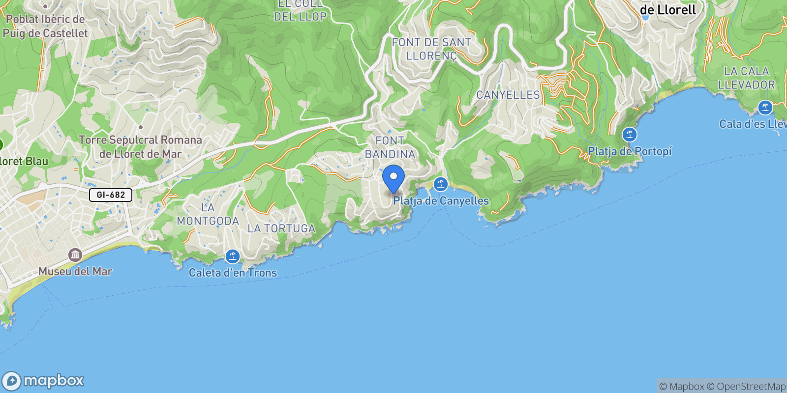 Map showing Lloret de Mar, Catalonia, Spain.