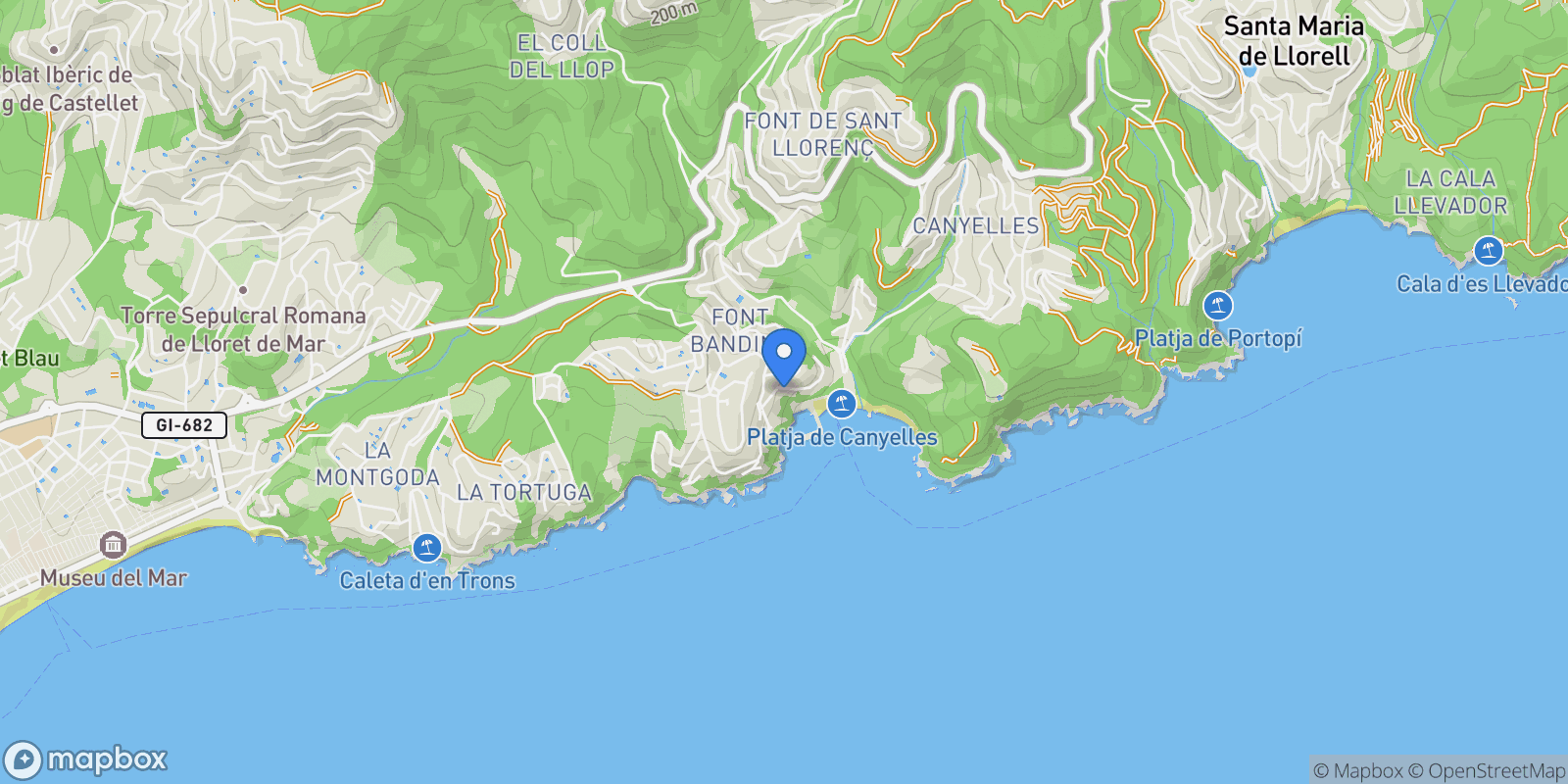 Map showing Lloret de Mar, Catalonia, Spain.