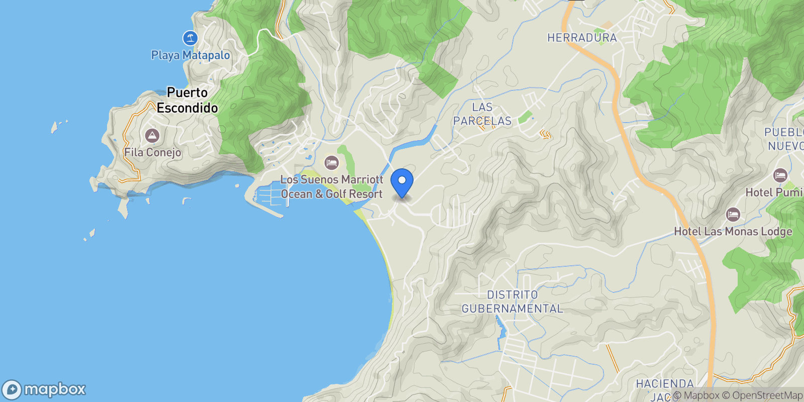 Map showing Altos de Caletas, Playa Herradura, Puntarenas Province, Costa Rica.