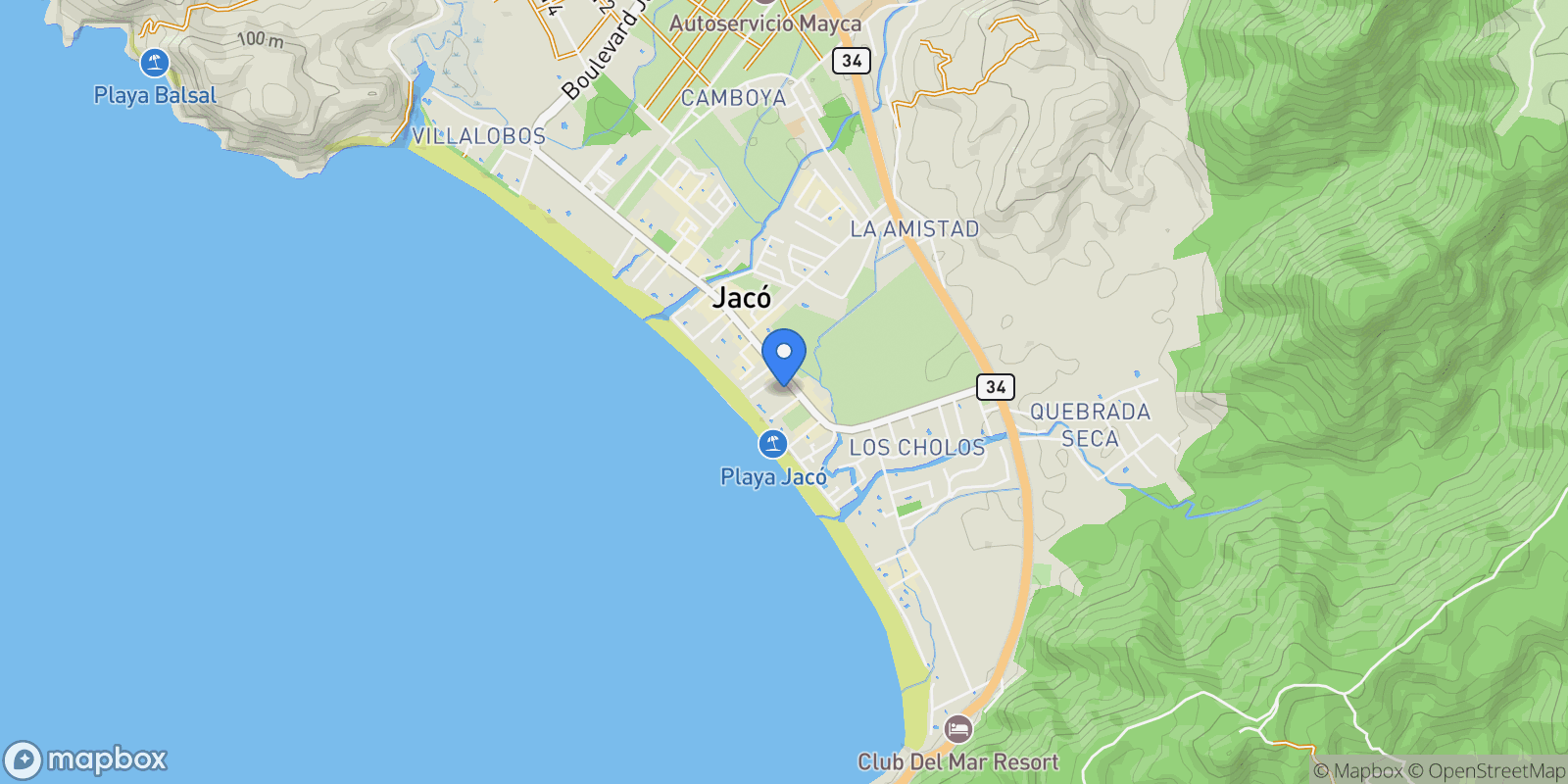 Map showing Jaco, Jaco, Puntarenas Province, Costa Rica.