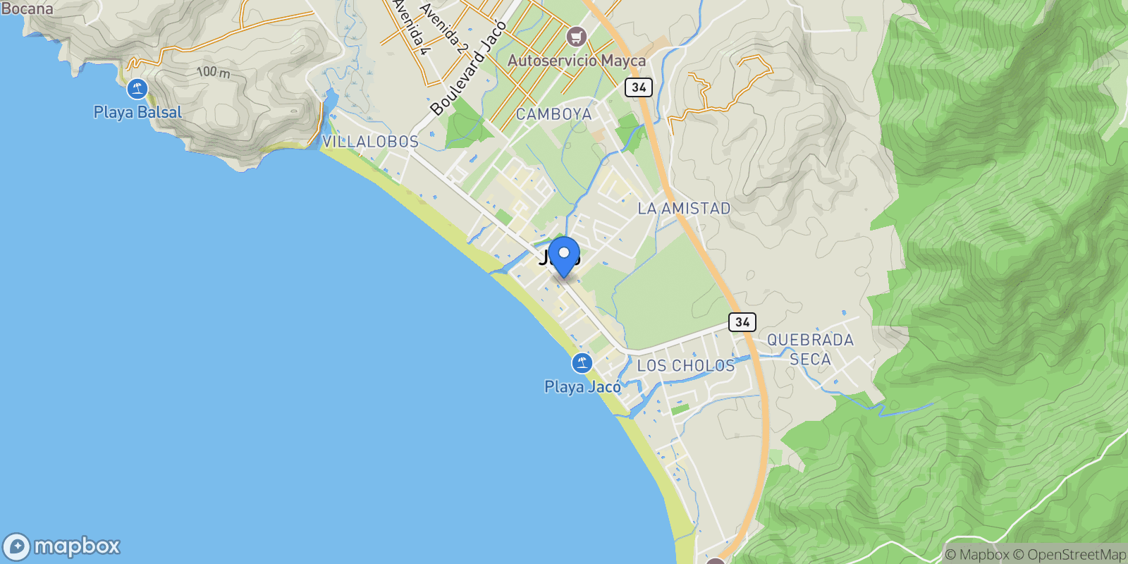 Map showing Jaco, Puntarenas Province, Costa Rica.