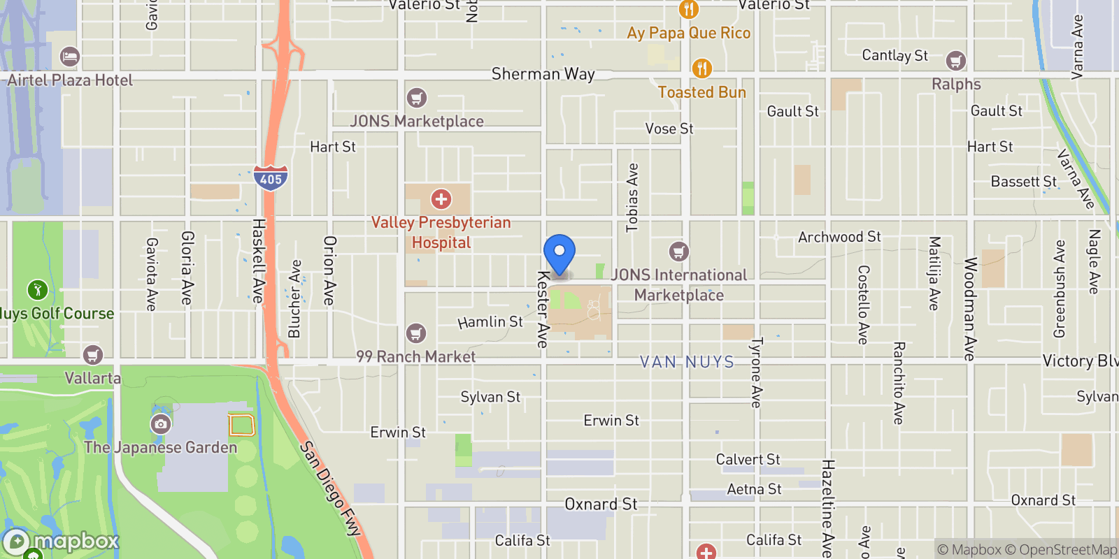 Map showing 14835 Kittridge Street, Los Angeles, California, United States.