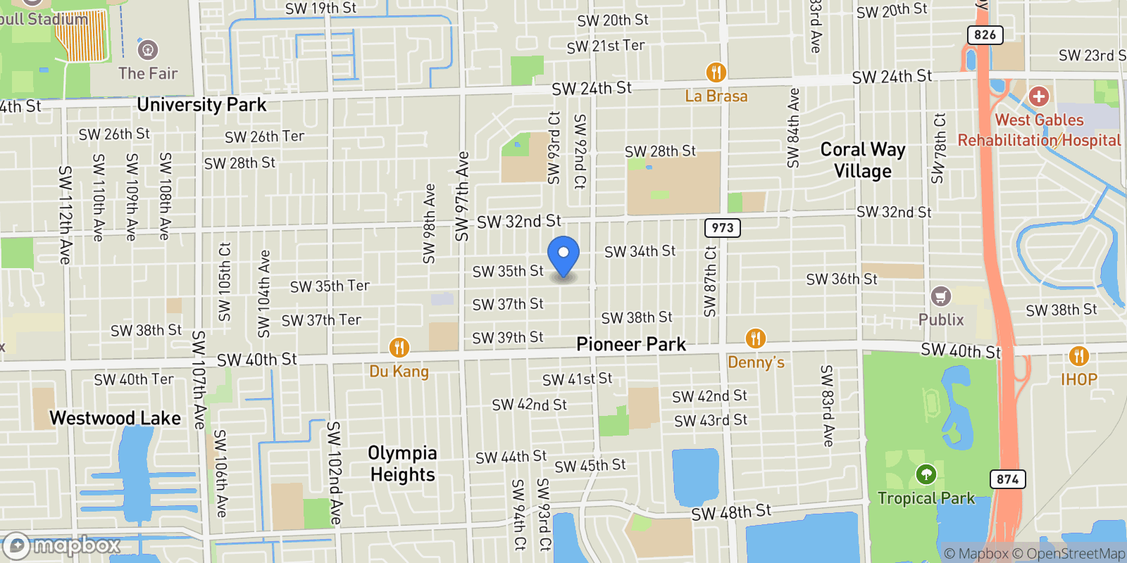Map showing 9291 SW 36th St, Miami, Florida, United States.