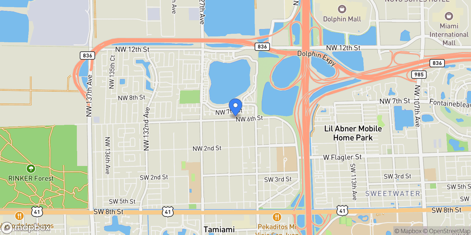 Map showing 12365 NW 6th St, Miami, Florida, United States.